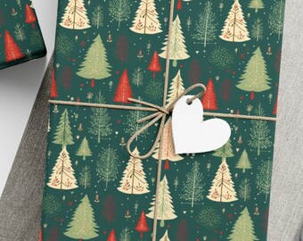 Papier d'emballage de Noël élégant avec des arbres de Noël - Emballage cadeau festif pour des fêtes de fin d'année élégantes, Papiers d'emballage cadeau