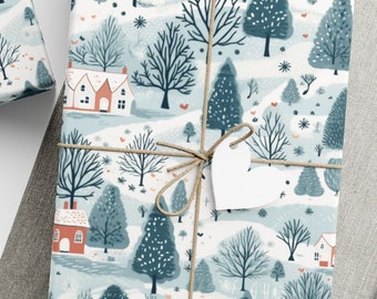Inpakpapier Kerstcadeaupapier Scandinavische cadeauverpakking Scandinavische winterscène Inpakpapier Vakantiecadeauverpakking Winter Verjaardag