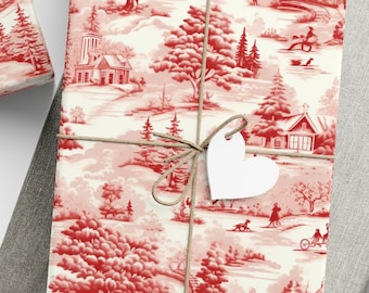 Wrapping Paper Toile Christmas Wrapping Paper Festive Gift Wrap Holiday Gift Wrap Paper Classic Red Wrapping Paper