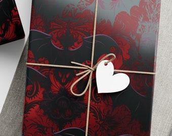 Wrapping Paper Gothic Red Damask Bat Wrapping Paper Dark Academia Design Aesthetic Wrapping Paper Black Christmas Paper Halloween Birthday