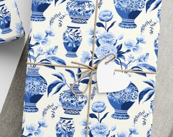 Elegant Blue and White Chinoiserie Birthday Wrapping Paper - Unique Oriental Design, Gift Wrap Papers