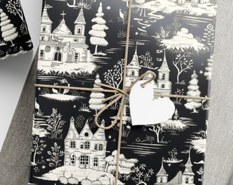 Wrapping Paper Christmas Toile Wrapping Paper Holiday Gift Wrap Black Wrapping Paper Elegant Gift Wrap Paper