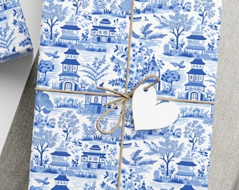 Chinoiserie Blue and White Wrapping Paper for Birthday Gifts - Unique and Elegant Gift Wrap, Gift Wrap Papers, Blue and White Wrapping Paper