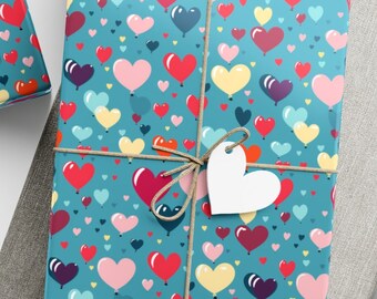 Papel de regalo de corazón romántico / Envoltura de regalo del día de San Valentín / Regalo de aniversario de boda / Embalaje de regalo con temática de amor, Papeles de envoltura de regalo