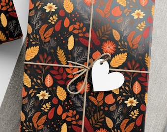 Cottagecore Herfst Bloemen Bladeren Inpakpapier - Rustieke Herfst Natuur Cadeaupapier, Cadeaupapier, Herfst Bloemen Inpakpapier