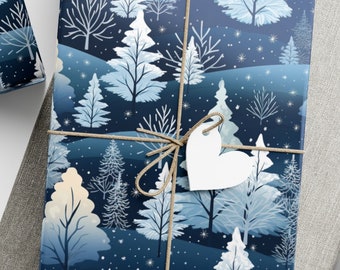 Wrapping Paper Winter Forest Wrapping Paper Christmas Gift Wrap Woodland Holiday Gift Roll Navy Blue Christmas Sheet Roll Festive Gift Wrap