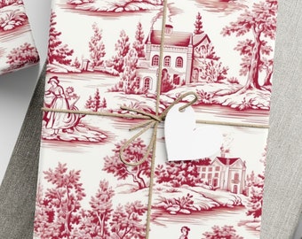 Wrapping Paper Toile Christmas Wrapping Paper Festive Gift Wrap Holiday Gift Wrap Paper Classic Red Wrapping Paper Classic Red Toile Design