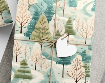 Wrapping Paper Winter Forest Wrapping Paper Nordic Christmas Gift Wrap Woodland Nordic Holiday Gift Roll Blue Skandi Festive Scandinavian