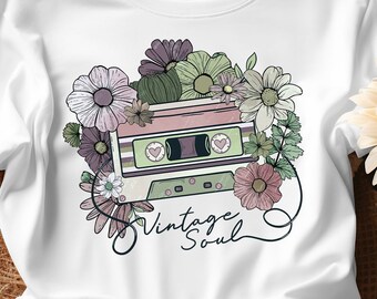 T Shirt Vintage Soul for Women Unisex T-Shirt Retro T-Shirt for Mom Gift for Her Tee Flowers Tshirt Floral Shirt