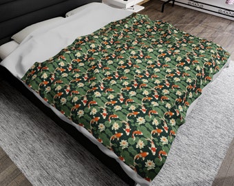 Blanket Koi Velveteen Plush Blanket Japanese Koi Fish Design Soft Cozy Home Decor Anime Blanket Koi Pond Blanket Japanese Style Blanket