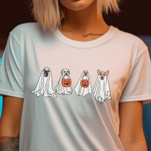 -shirt unisex das patas espectrais | T engraçado do traje do Dia das Bruxas dos cães Camiseta de &lt;br&gt; Entrega Rápida? Presente para amantes de cães, camiseta unissex, camiseta para cães fantasma, camisa para amantes de cães