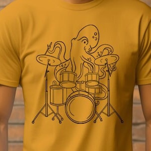T Shirt Octopus Playing Drums Tee Drummer Unisex T-Shirt Drum Player Gift Unique Tshirt Musician Top Men&#39;s Drumming T Shirt