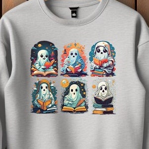 Halloween Unisex Sweatshirt, Halloween Ghosts Reading Books Unisex Crewneck Sweatshirt - Spooky and Stylish Fall Fashion