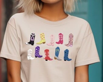 Colorful Cowgirl Boots T-Shirt | Western Style Fashion Tee, Unisex t-shirt, Cowgirl Boots Shirt, Country Concert Tee