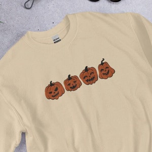 Embroidered Unisex Crewneck Sweatshirt with Four Jack-O-Lantern Pumpkins - Halloween Costume - Fall Apparel - Pumpkin Patch, Unisex