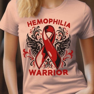 Camiseta unissex do guerreiro da hemofilia, camiseta de conscientização da hemofilia, fita vermelha, lutador, cirurgia superior, camiseta de recuperação