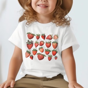 Tee Strawberry Shirt Cottagecore Toddler Girl T Shirt Botanical Kids Tee Short Sleeve Cottage Core Clothes Fruit Tshirt Garden Summer Nature