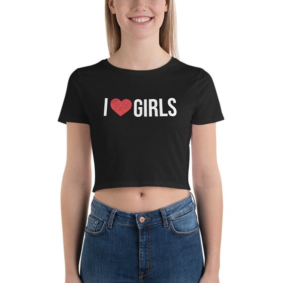 I Heart Girls Womens Crop Tee, I Love Girls Crop Top T-shirt Cute