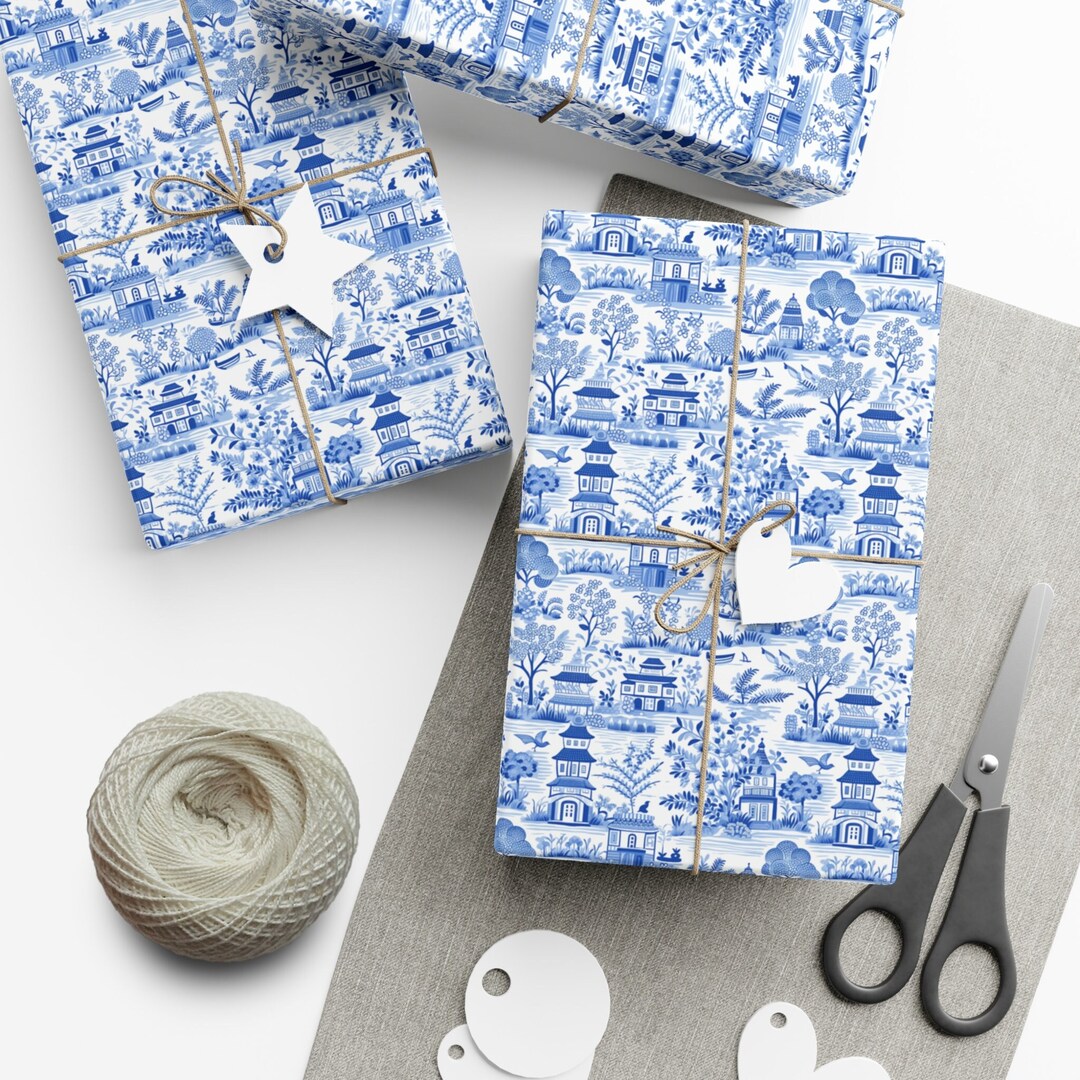 Chinoiserie Blue and White Wrapping Paper for Birthday Gifts - Unique ...