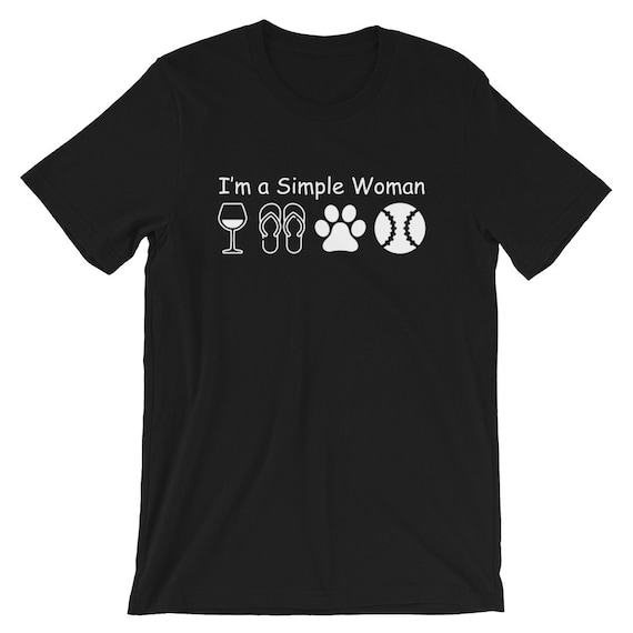 I'm A Simple Woman Wine Flip Flops Dog Baseball Short-Sleeve Unisex T-Shirt, Baseball Mom Shirt, Funny Baseball Tee