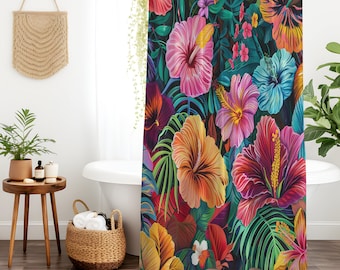 Tenda da doccia Decorazione da bagno botanica massimalista Tenda da doccia botanica audace Decorazione da casa eclettica colorata Decorazione da bagno floreale in grassetto Vibrante