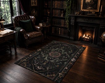 Dark Academia Rug | Gothic Area Rug | Victorian Black Rug | Witchy Home Decor | Moody Bedroom Decor | Reading Nook Rug
