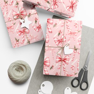 Wrapping Paper Christmas Wrapping Paper Blush Bow Candy Cane Pink Gift ...
