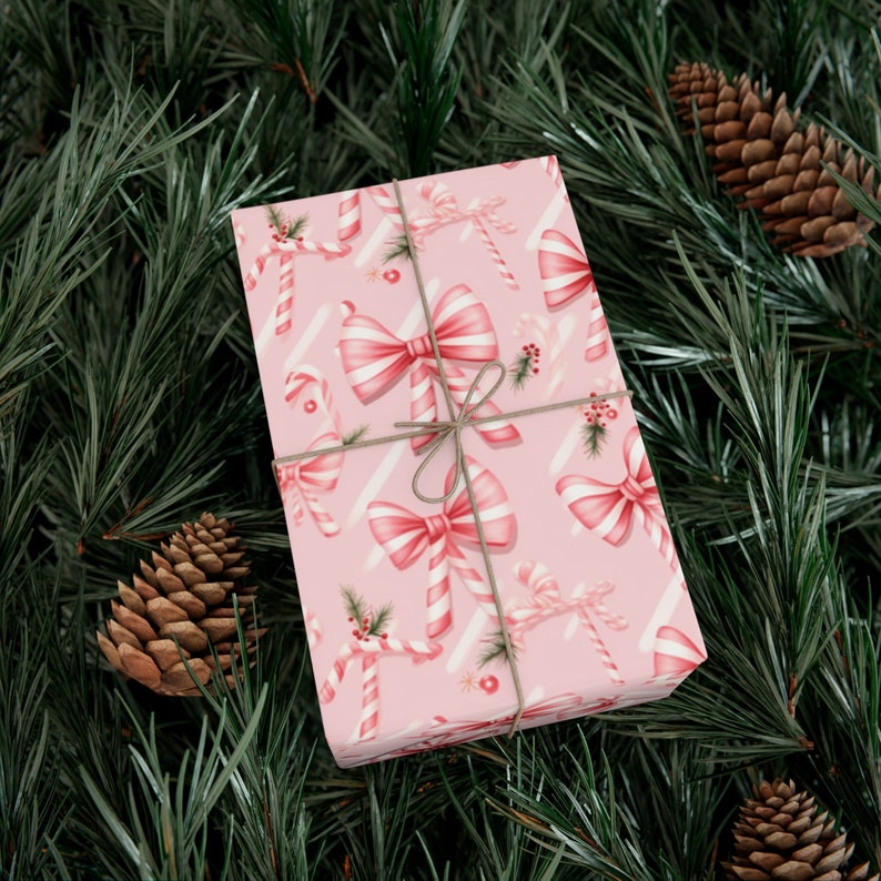 Wrapping Paper Christmas Wrapping Paper Blush Bow Candy Cane Pink Gift ...