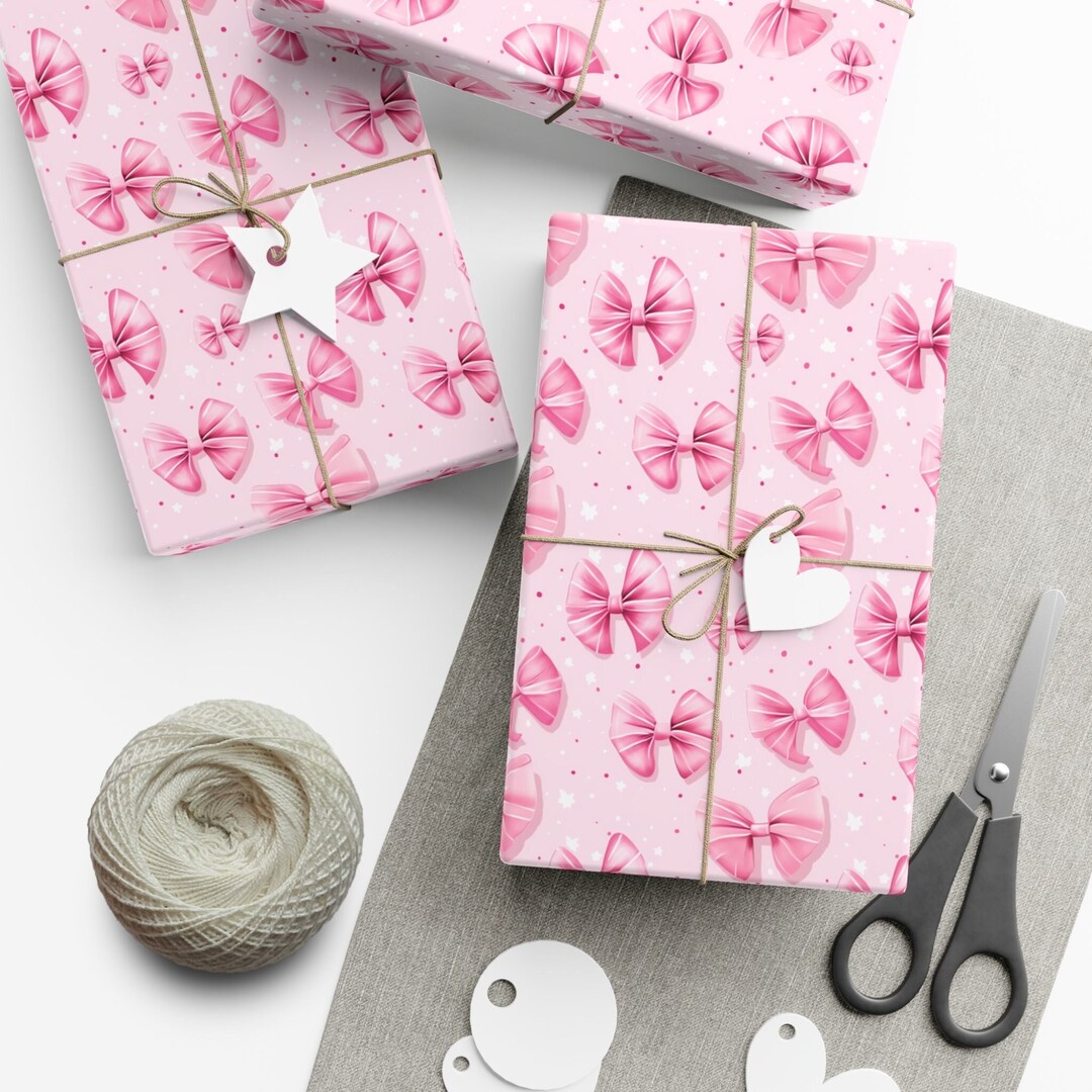 Parisian Bow Wrapping Paper - Pink | Birthday, Holiday, Christmas Gift ...