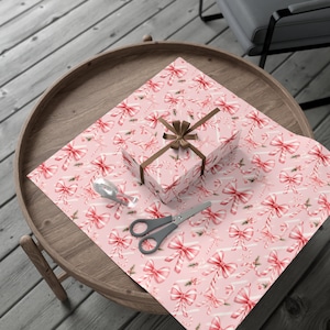 Wrapping Paper Christmas Wrapping Paper Blush Bow Candy Cane Pink Gift ...