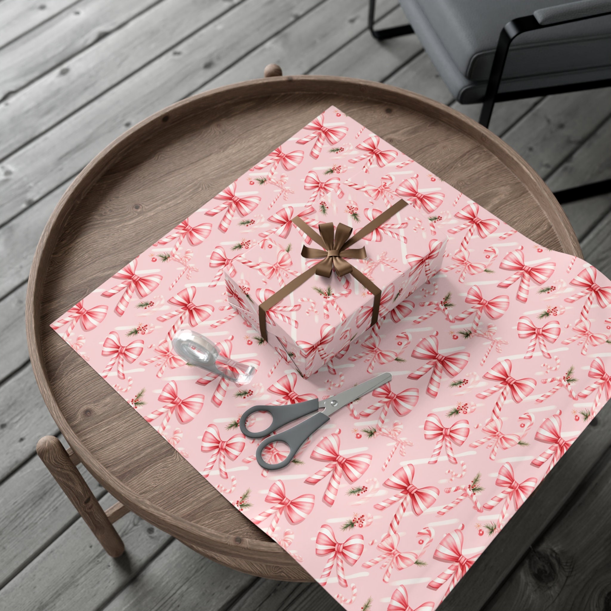 Wrapping Paper Christmas Wrapping Paper Blush Bow Candy Cane Pink Gift ...