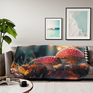Koc Cottagecore Mushroom Sherpa Koc Forestcore Throw Koc