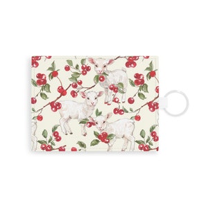 Llavero cartera con diseño de coqueta de cordero cereza, elegante tarjetero de cuero Saffiano blanco para mujer, llavero, cartera, accesorio de moda