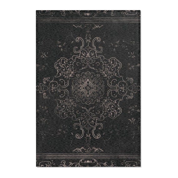 Rug Dark Academia Durable Polyester Chenille Rug Hemmed Edges Multiple Sizes Witchy Black Gothic Area Rug Home Decor