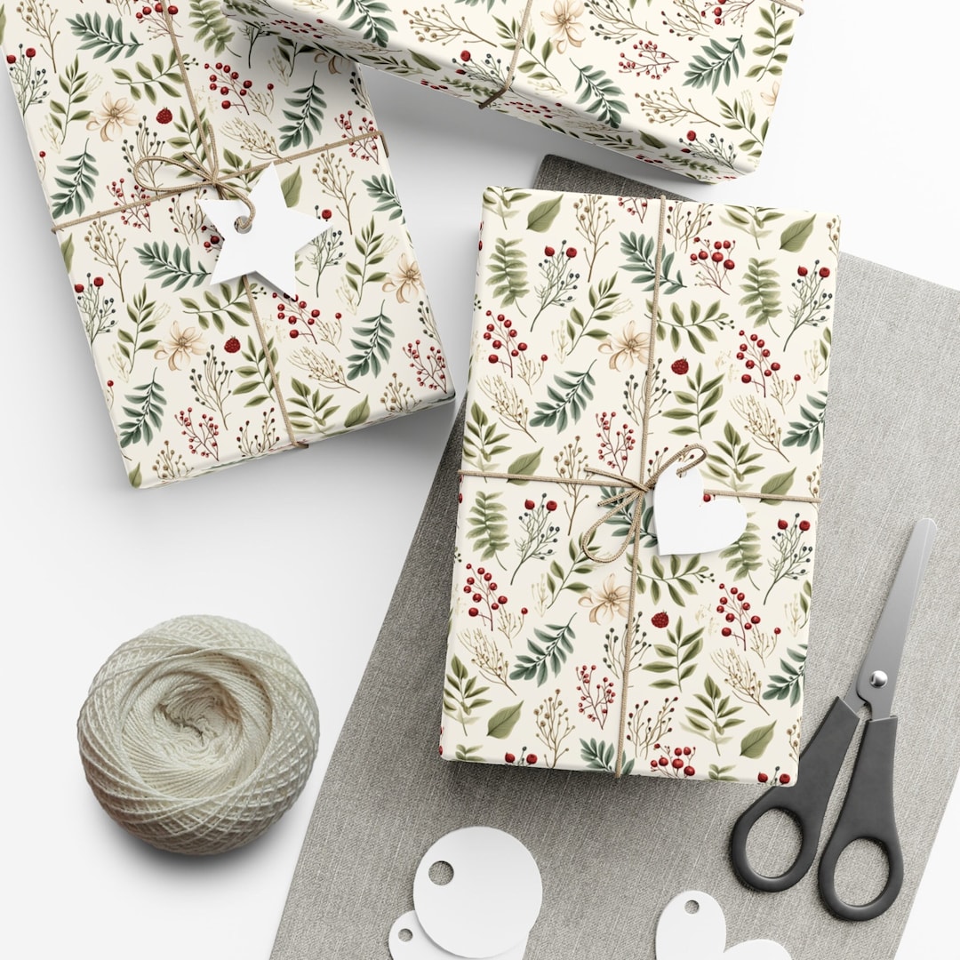 Wrapping Paper Cream Gift Wrap Winter Wrapping Paper Botanical Gift