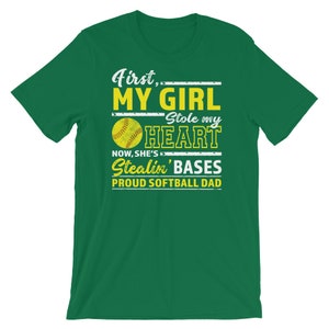 First My Girl Stole My Heart Now She's Stealin' Bases Proud Softball Dad Short-Sleeve Unisex T-Shirt, Softball Dad Shirt, Funny Fastpitch image 4