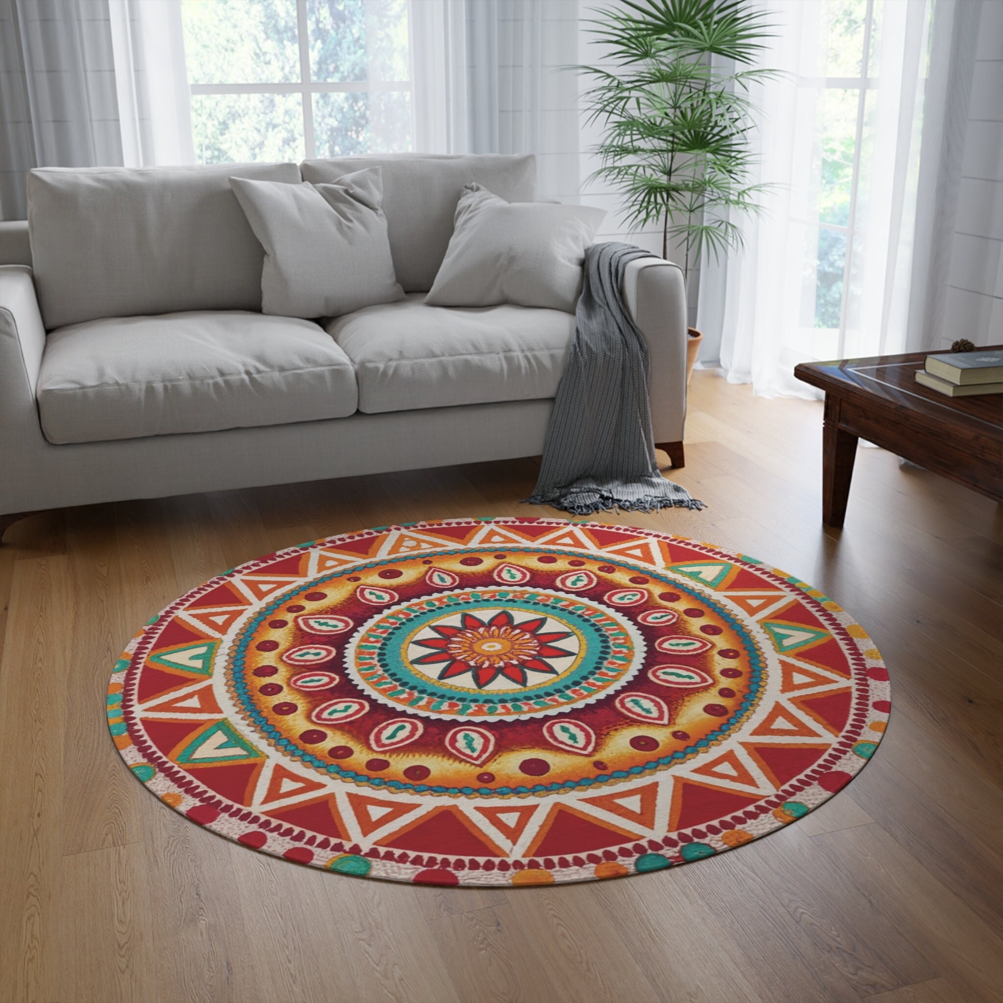 Rug Bohemian Inspired Decor Hindu Circle Rug 5ft Round Colorful Hippie ...