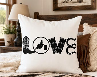 Barrel Racing Pillow, Horse Lover Gift, Western Throw Pillow, Barrel Racer Gift, Cowgirl Bedroom Decor