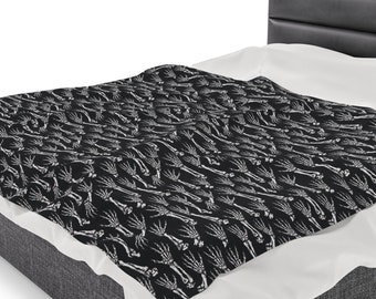 Blanket Skeleton Hand Allover Print Velveteen Plush Blanket Halloween Decor Goth Blanket Edgy Rock Roll Blanket