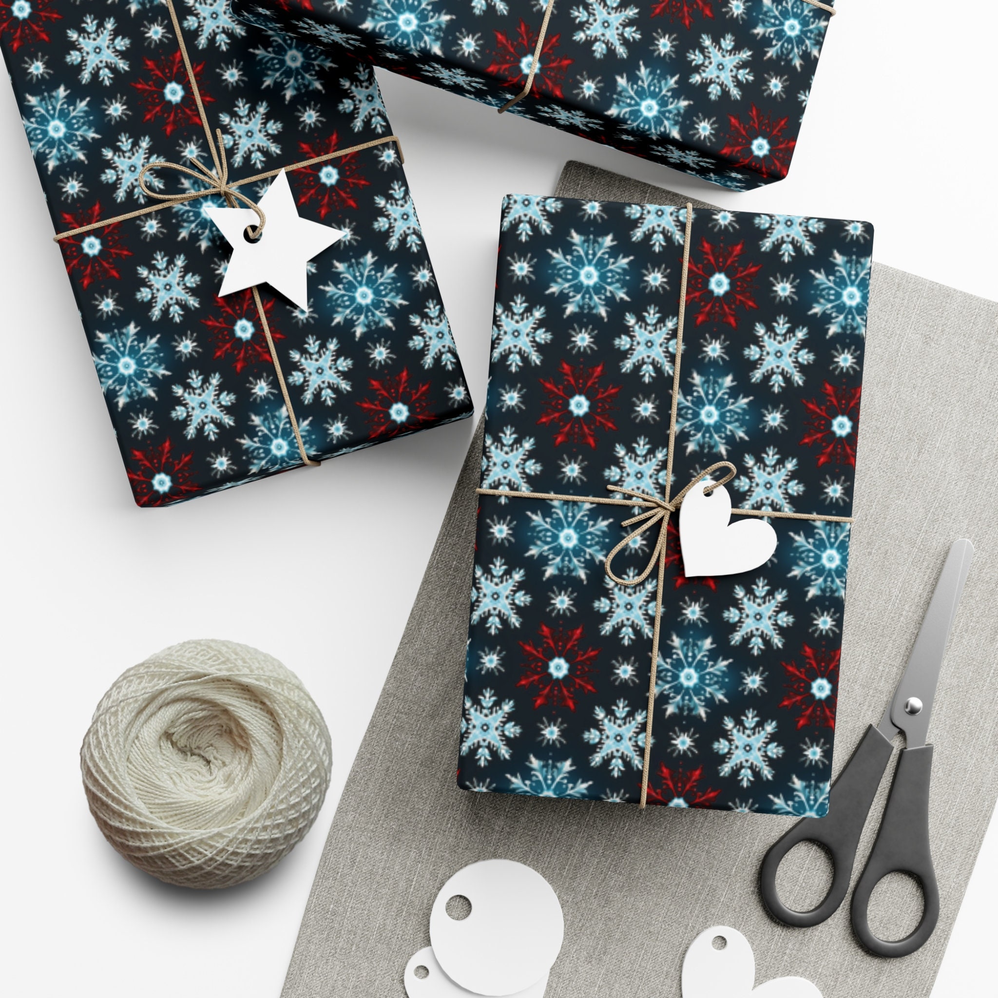 Snowflake Christmas Wrapping Paper - Festive Holiday Gift Wrap - Red ...