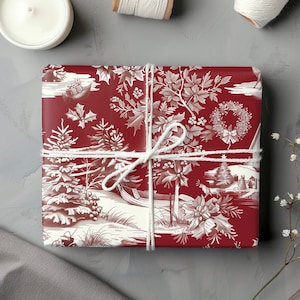Wrapping Paper Toile Christmas Wrapping Paper Festive Design Holiday Gift Wrap Paper Classic Red Toile Wrapping Paper