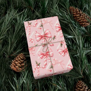 Wrapping Paper Christmas Wrapping Paper Blush Bow Candy Cane Pink Gift ...