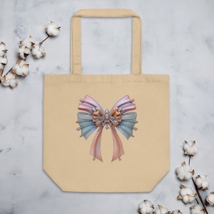 Tote Bag Balletcore Bow Coquette Aesthetic Fashion Accessory Eco Friendly Tote Bag Ballet Core Design Reusable Shopper Sustainable
