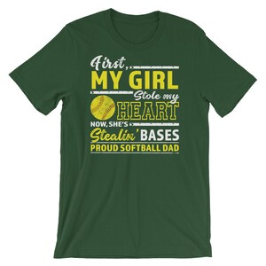 First My Girl Stole My Heart Now She's Stealin' Bases Proud Softball Dad Short-Sleeve Unisex T-Shirt, Softball Dad Shirt, Funny Fastpitch image 3