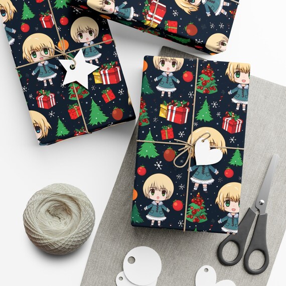 Wrapping Paper Anime Gift Wrap Chibi Anime Christmas Wrapping Paper Festive Holiday Gift Wrap Cute Gift Packaging Xmas Characters Unique Etsy