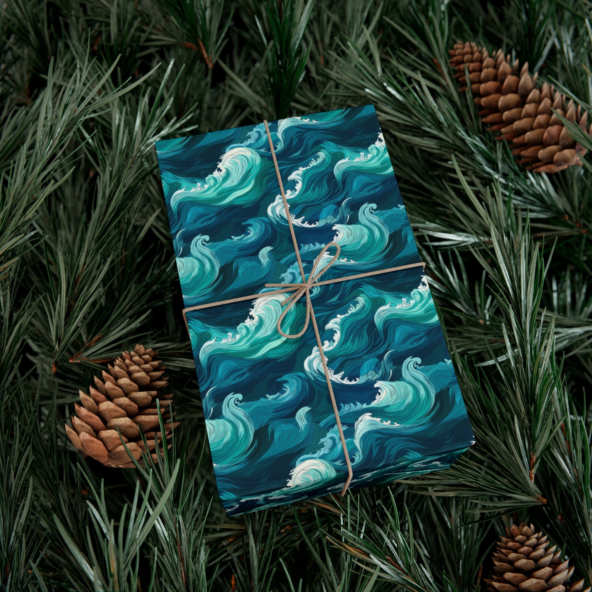 Premium Ocean Waves Wrapping Paper in Teal - Vibrant and Unique Gift ...