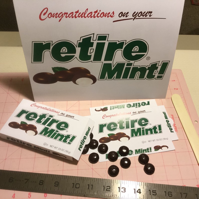 Retirement Retire Mint printable cover for Junior Mints box, sign image 3