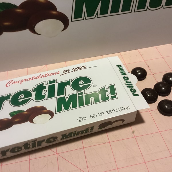 Retirement "Retire Mint" printable cover for Junior Mints box, sign