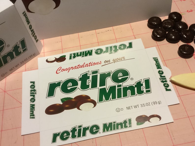 Retirement Retire Mint printable cover for Junior Mints box, sign image 2