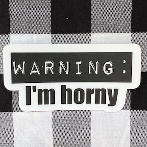 Warning: I&#39;m h*rny funny sticker waterproof water bottle laptop car window bumper joke prank